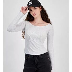 Just Polly NY Striped Ribbed Star Sweater - Cream